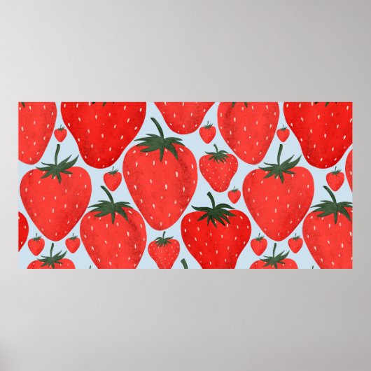 光の上でイチゴを隔離した夏のパターン ポスター (正面)