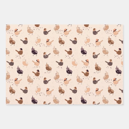 光の上のクリスマスの鳥、星と果実 ラッピングペーパーシート (正面)
