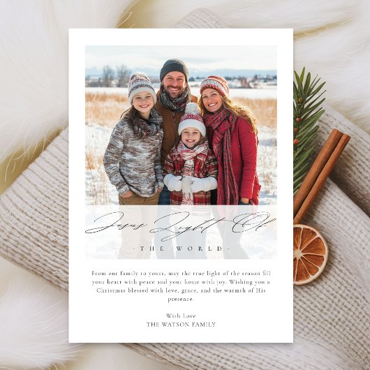 光の世界の宗教的なクリスマスの写真 シーズンカード