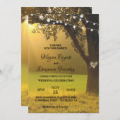 光の列の素朴秋ツリーのヴィンテージ結婚式 招待状 (正面/裏面)