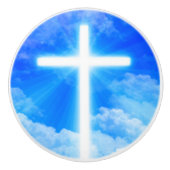 光の十字架イエスキリストカスタマイズ可能なクリスチャン セラミックノブ (正面)