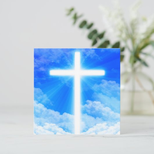 光の十字架 イエス・キリスト カスタマイズ可能なクリスチャン 招待状 (スタンド正面)