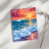 光の地平線 海の波 夕焼け ペイント カード