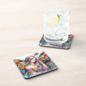 光の妖精のステンドグラスインスパイアファンタジーアート コースター (右側)