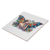 光の妖精のステンドグラスインスパイアファンタジーアート タイル (側面)