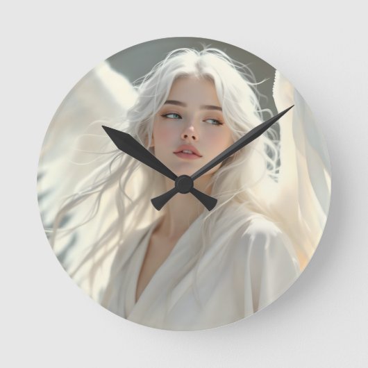 光の守護者 – シルバードーンの天使 ラウンド壁時計 (正面)