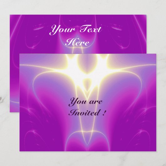 光の波、青、紫、白 招待状 (正面/裏面)