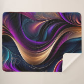 光の流れ – 紫はっきりした、ティール（緑がかった色）、および金ゴールド抽象芸術 シェルパブランケット (正面(横))