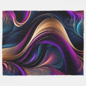 光の流れ – 紫はっきりした、ティール（緑がかった色）、および金ゴールド抽象芸術 フリースブランケット (正面(横))