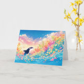 光の海でのオルカのダンス カード (黄色い花)