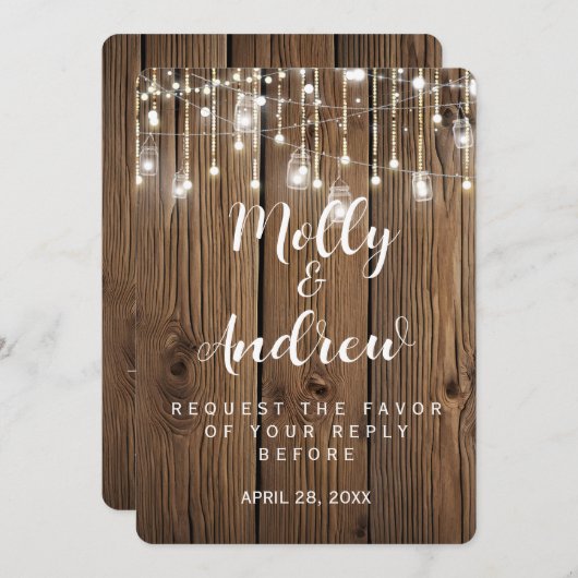 光の素朴列の結婚式RSVPカード招待者 招待状 (正面/裏面)