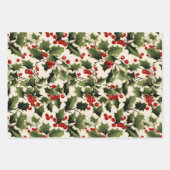 光の背景にクリスマスホリー ラッピングペーパーシート (正面)