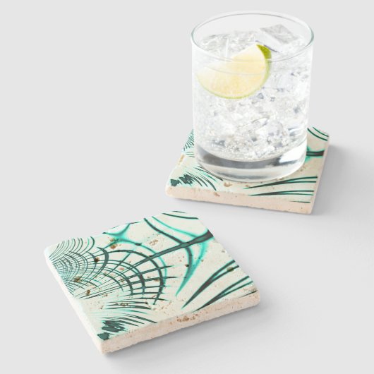 光の背景に交差したシアン色の曲線トレース ストーンコースター (横)