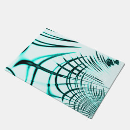 光の背景に交差したシアン色の曲線トレース ドアマット