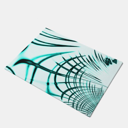 光の背景に交差したシアン色の曲線トレース ドアマット (アングル)