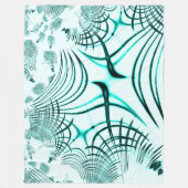 光の背景に交差したシアン色の曲線トレース フリースブランケット (正面)