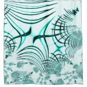 光の背景に交差した水色の曲線トレース シャワーカーテン (正面)