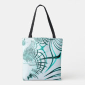 光の背景に交差した水色の曲線トレース トートバッグ (裏面)