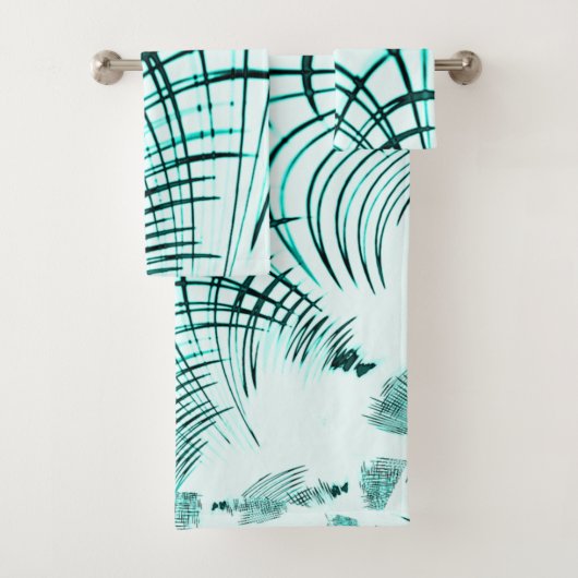 光の背景に交差した水色の曲線トレース バスタオルセット (インサイチュ)