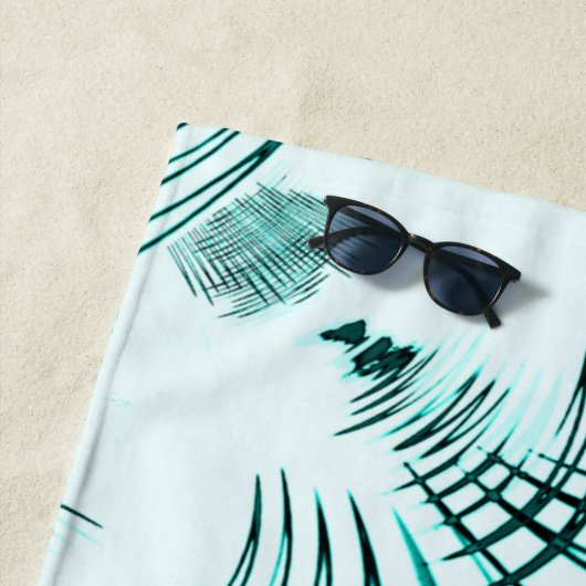 光の背景に交差した水色の曲線トレース ビーチタオル (インサイチュ)