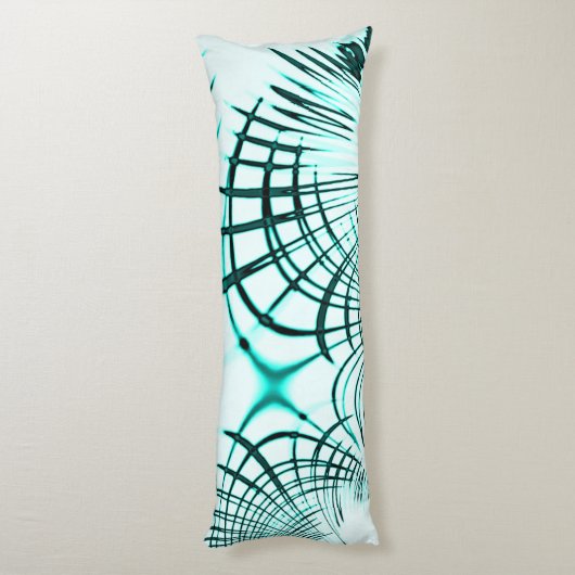 光の背景に交差した水色の曲線トレース ボディピロー (裏面 (縦))