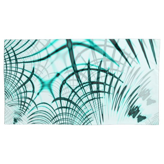 光の背景に交差した水色の曲線トレース 枕カバー (正面左)