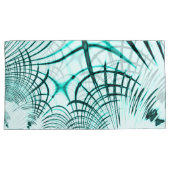 光の背景に交差した水色の曲線トレース 枕カバー (正面右)