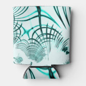 光の背景に交差した水色の曲線トレース 缶クーラー (正面)