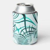 光の背景に交差した水色の曲線トレース 缶クーラー (缶裏面)
