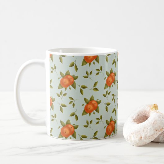 光の背景に魅惑的なオレンジのパターンティール(緑がかった色) コーヒーマグカップ (ドーナツ)