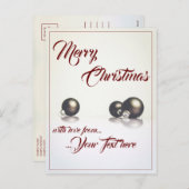 光の背景の前に3つのクリスマスボール シーズンポストカード (正面/裏面)