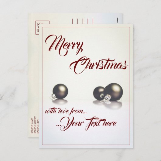 光の背景の前に3つのクリスマスボール シーズンポストカード (正面/裏面)