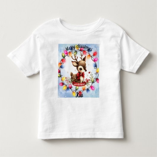 光の輪の中の赤ちゃん鹿 トドラーTシャツ (正面)