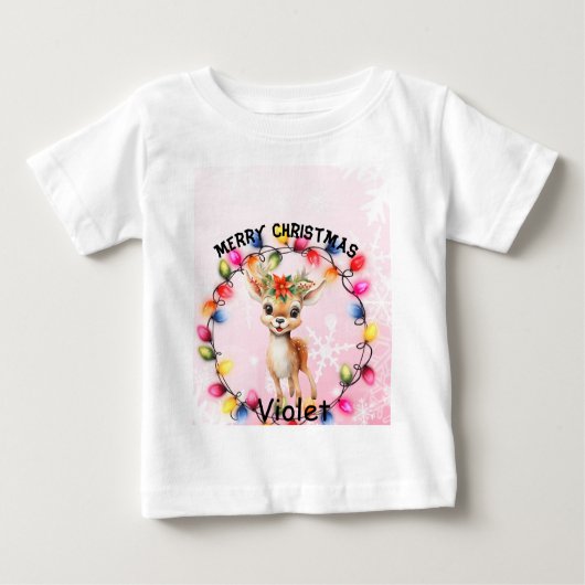 光の輪の中の赤ちゃん鹿 ベビーTシャツ (正面)