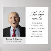 「光は残る」追悼詩と写真のメモリアルプレート ポスター (正面)