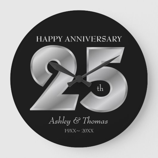 光り輝くシルバーの数字 ラージ壁時計 (正面)