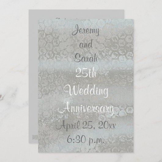 光り輝くシルバー 25周年 結婚記念日 招待状 (正面/裏面)