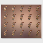 光り輝く銅色の紙　茶色がかった金の羽毛 ラッピングペーパー (フラット)