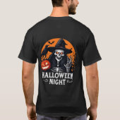 光るカボチャの魔女とスケルトンのハロウィーン 🎃 Tシャツ (裏面)