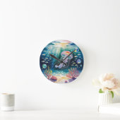 光るクラゲの水中シーン ラウンド壁時計 (ホーム)