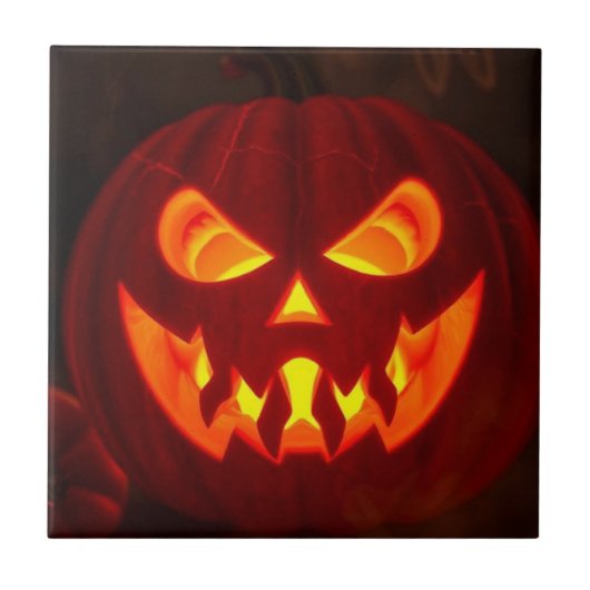 光るジャック・オ・ランタン・ハロウィン・セラミックタイル タイル (正面)