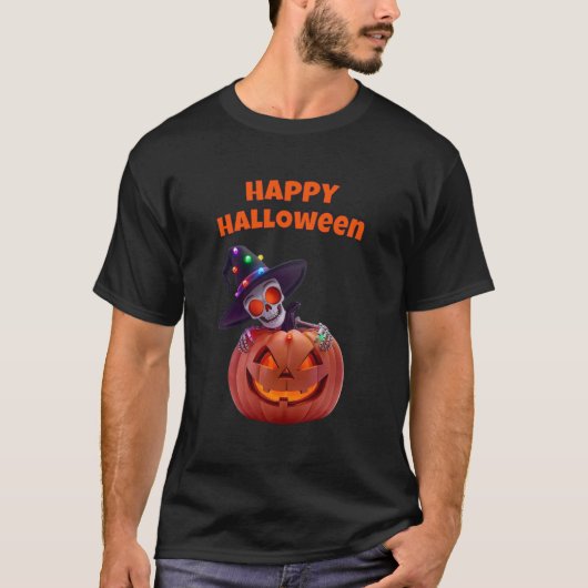 光るスケルトンとかぼちゃのハロウィンマジック Tシャツ (正面)