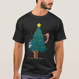光るダチョウ 楽しいクリスマス Tシャツ