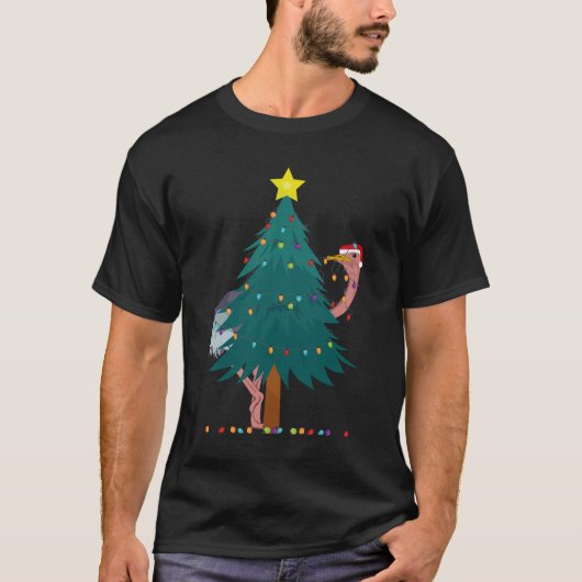 光るダチョウ 楽しいクリスマス Tシャツ (正面)
