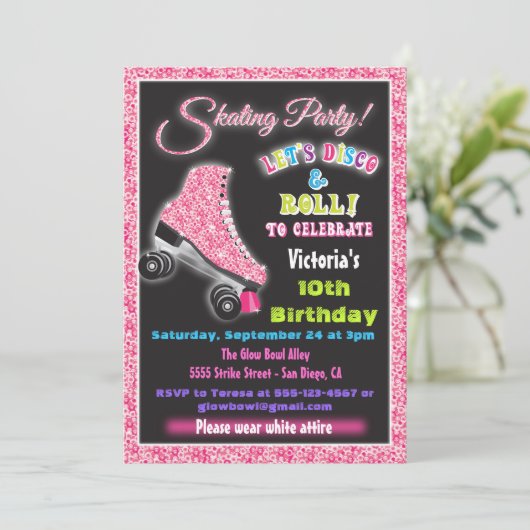 光るダークローラー ディスコ スケーティングの招待状 招待状 (スタンド正面)