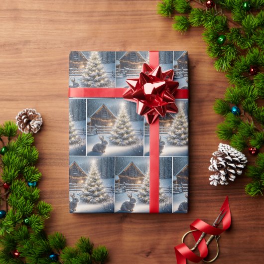 光るツリーとうさぎのクリスマス ラッピングペーパー (クリスマスギフト)