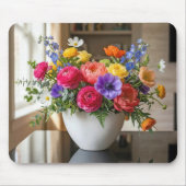 光るテーブル上の花の配置 マウスパッド (正面)