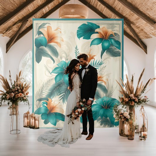 光るトロピカルな虹色の結婚式背景 タペストリー