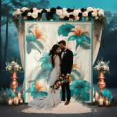 光るトロピカルな虹色の結婚式背景 タペストリー