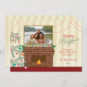 光るメリークリスマスツリーの暖炉用フォトカード シーズンカード (正面/裏面)